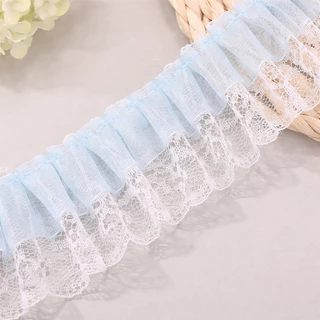 ลูกไม้ระบายจับจีบ กว้าง 5cm สีหวาน ลูกไม้แต่งขอบ ผ้าโปร่งลายหวาน สีพาสเทล 4 สี ขาว เหลือง ฟ้า ชมพู สำหรับตกแต่งเสื้อผ้า
