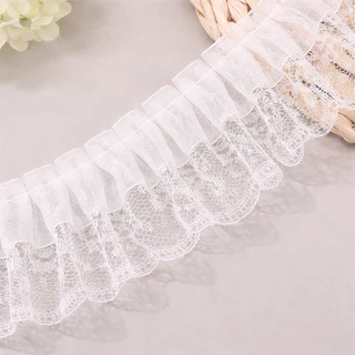ลูกไม้ระบายจับจีบ กว้าง 5cm สีหวาน ลูกไม้แต่งขอบ ผ้าโปร่งลายหวาน สีพาสเทล 4 สี ขาว เหลือง ฟ้า ชมพู สำหรับตกแต่งเสื้อผ้า