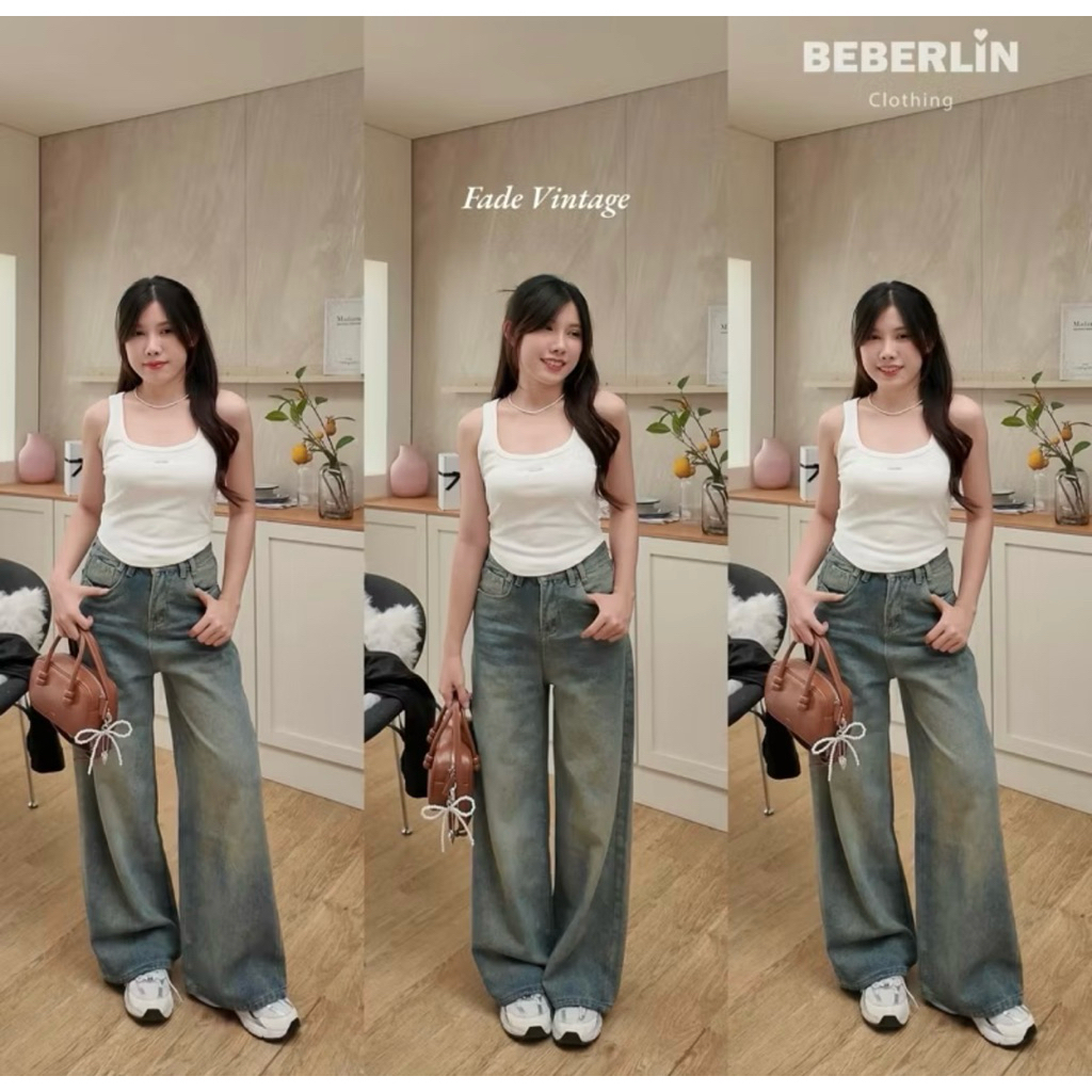 ส่งต่อBerlin Star กางเกงยีนส์ทรงกระบอกใหญ่ สีFade vintage