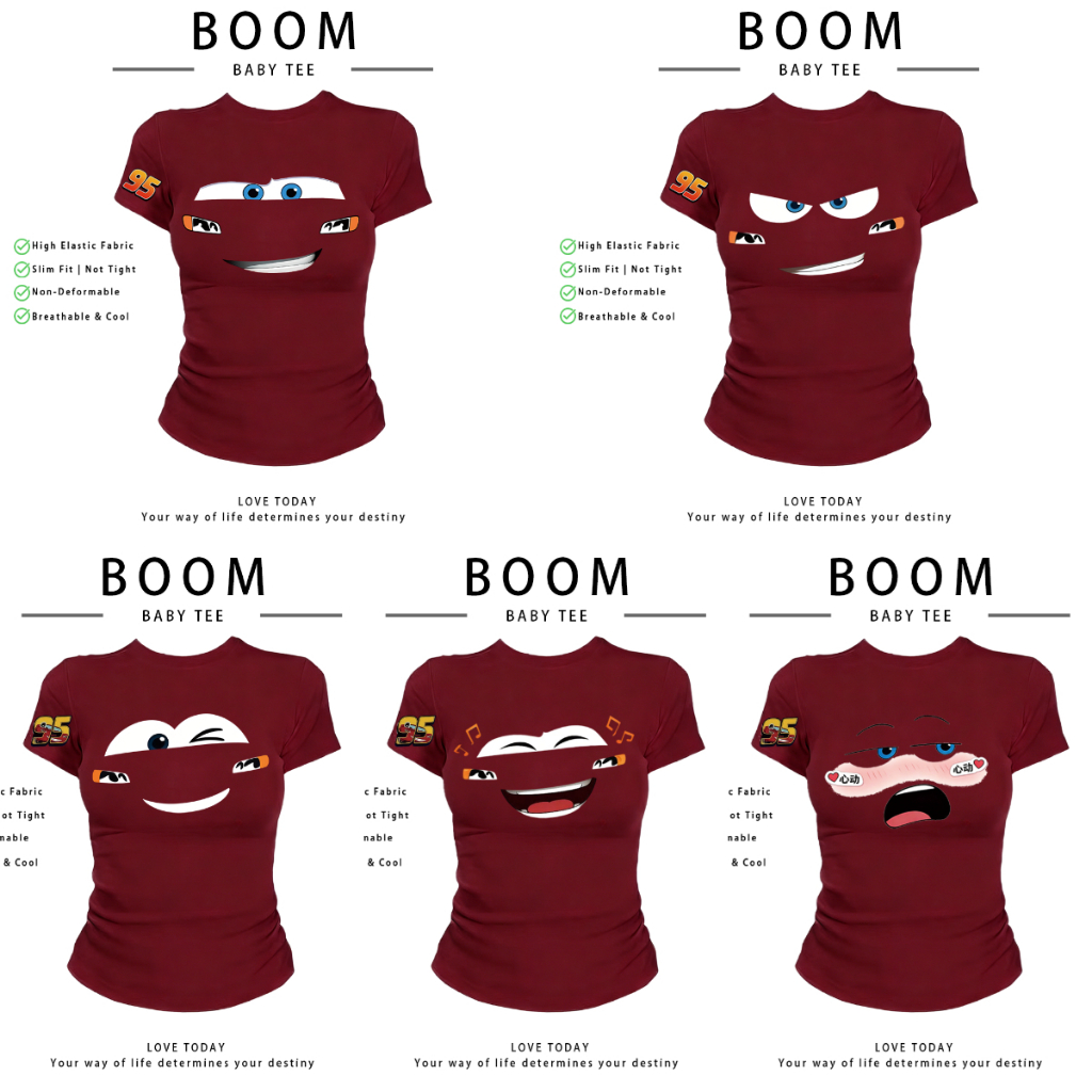 COD（จัดส่งภายใน 24 ชั่วโมง）เสื้อสาวอวบ เสื้อครอปท็อป แขนสั้น babytee สไตล์เกาหลี y2k T-shirt |เสื้อยืดพิมพ์ลายรถแข่ง