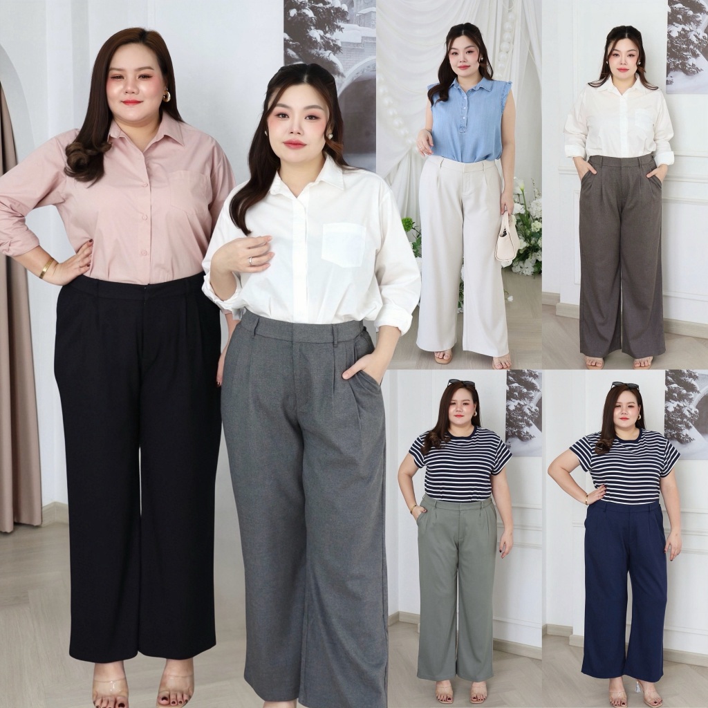 กางเกงทำงาน สาวอวบ ผ้าเนื้อดี นุ่ม ทิ้งตัว ขอบเอวด้านหลังยางยืด ทรงสวย ใส่สบาย กางเกงขายาวสาวอวบ พลัสไซส์ T450-0146