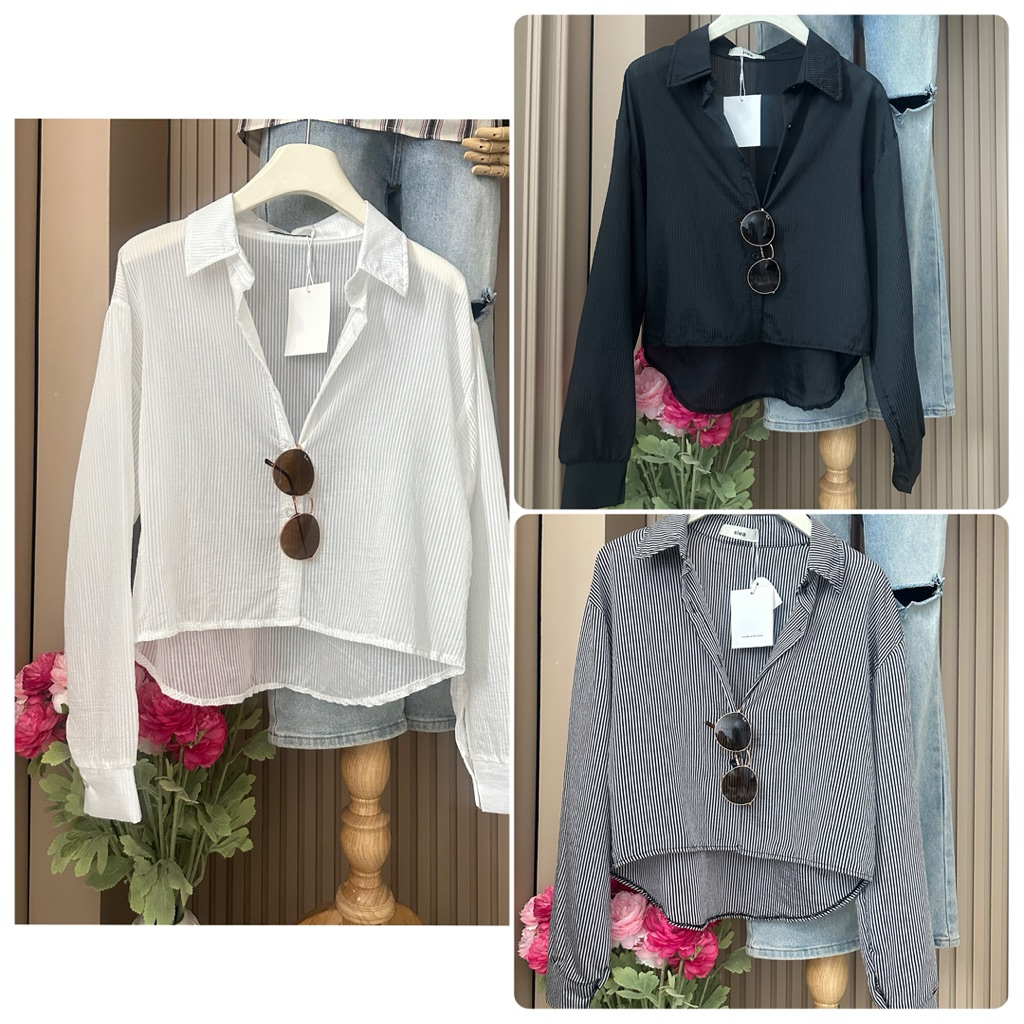 เสื้อเชิ๊ตซีทรูลายริ้ว  เนื้อผ้าบางเบาใส่สบาย