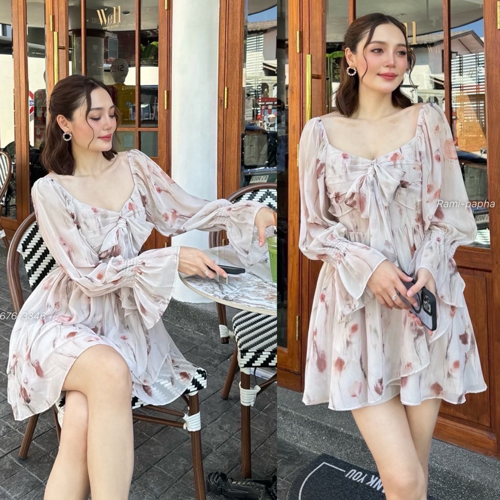 พร้อมส่ง M L XL⚡️RM 8676 เดรสสั้นลวดลายสวยหรู แบบฉบับลูกคุณ