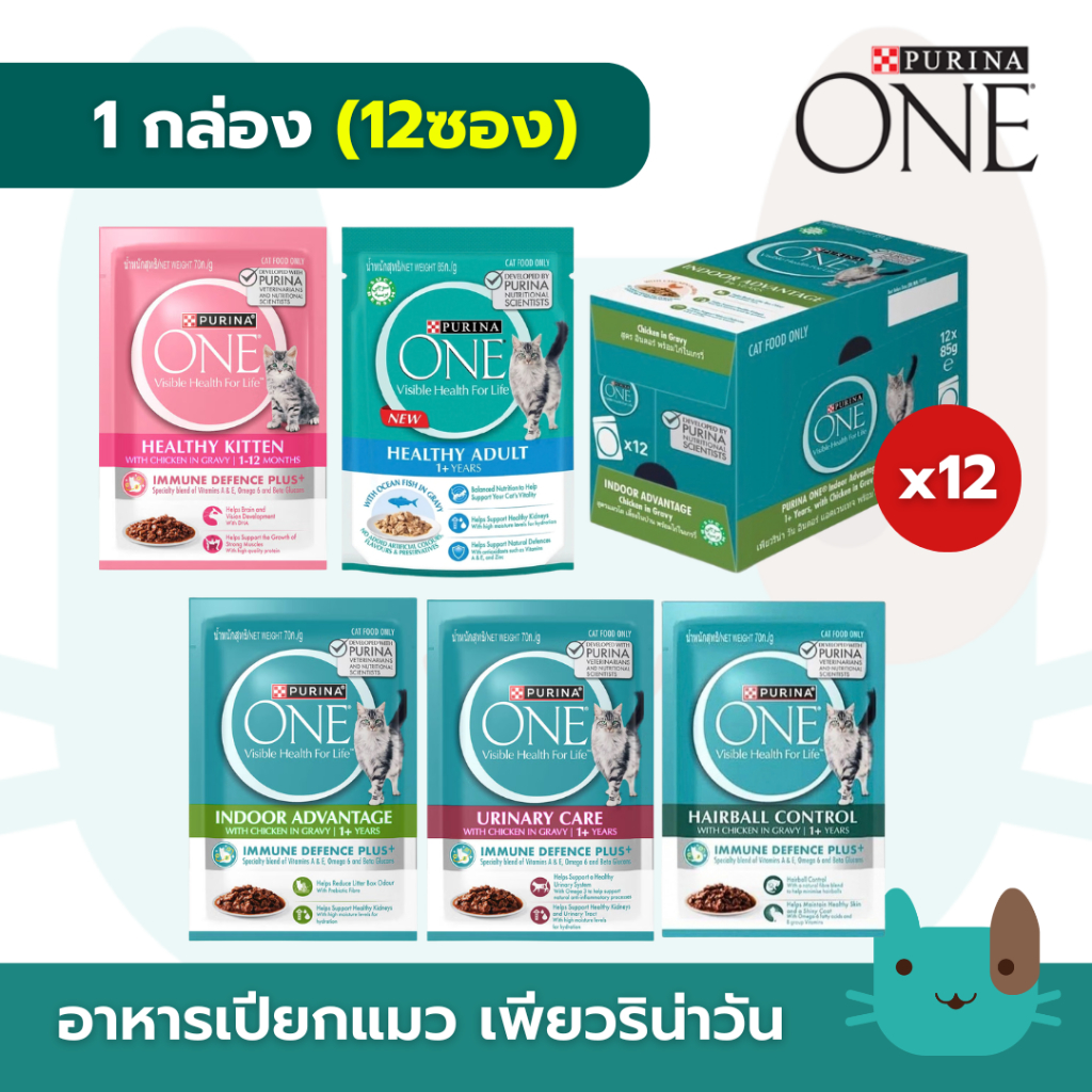 Purina One อาหารเปียกเพียวริน่าวัน Complete & Balanced  1กล่อง(12ซอง) อาหารเกรดพรีเมี่ยม