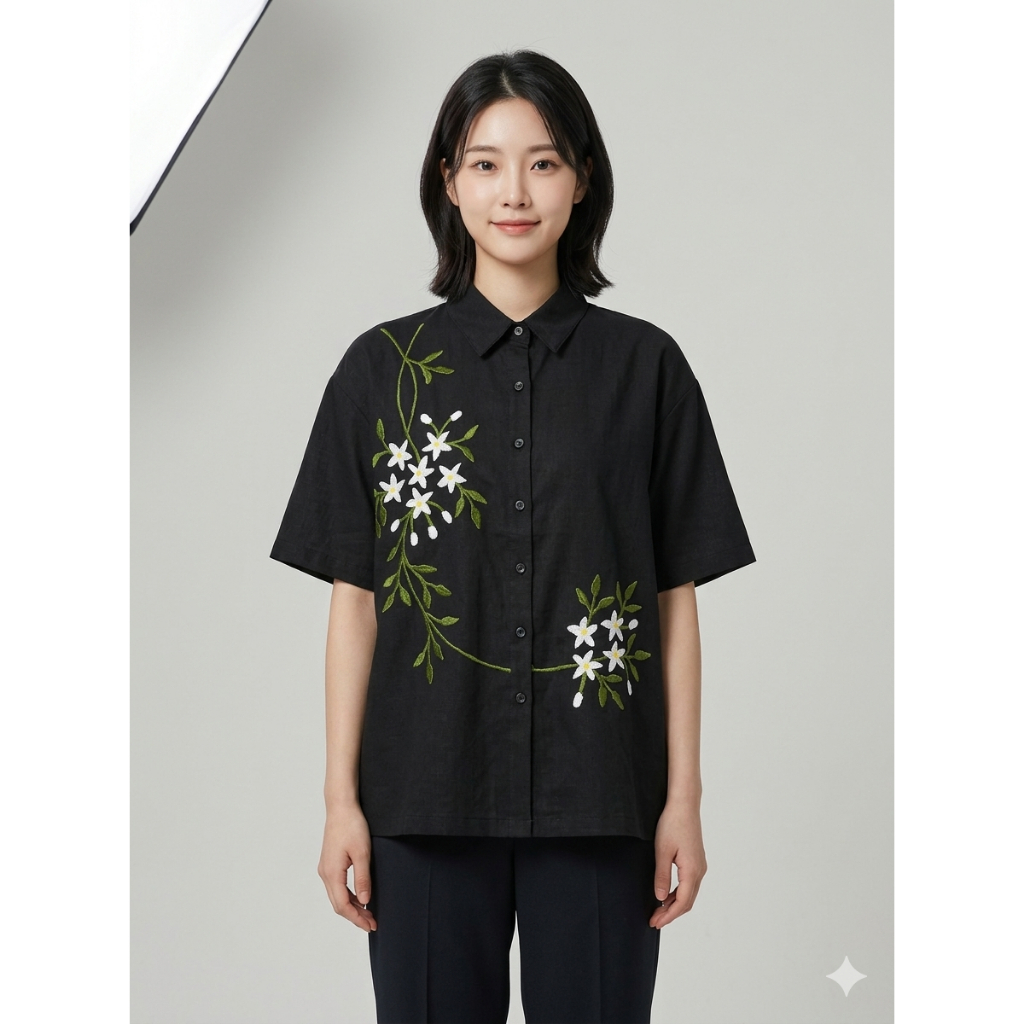 เสื้อเชิ้ตแขนสั้น ผ้าฝ้ายคัตตอน งานปัก ใส่สบาย ไม่ร้อน