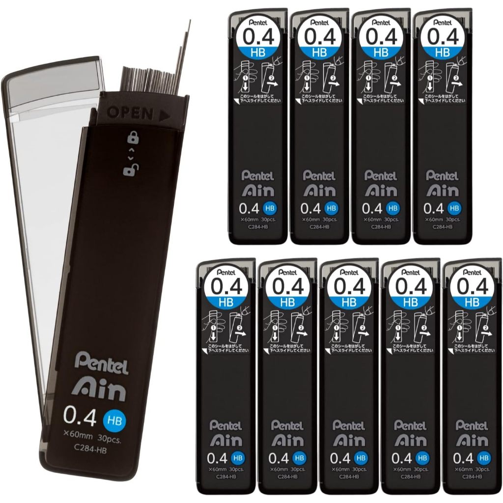 Pentel Ain 0.4mm Mechanical Pencil Leads - Various Grades (HB, B, 2B) - Multiple Packs