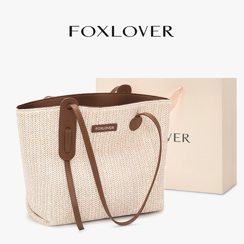FOXLOVER กระเป๋าโท้ทผู้หญิง คลาสสิก สาน กระเป๋า ความจุขนาดใหญ่ เรียบง่ายมีสไ คุณภาพดี ของขวัญสำหรับผู้หญิง