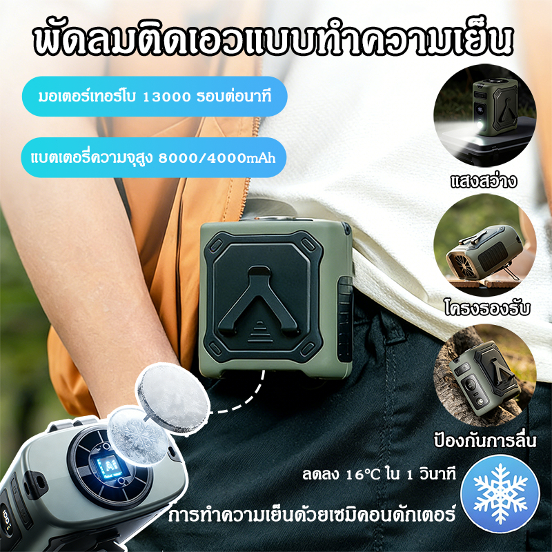 พัดลมแบบแขวนเอว ลมแรงความเร็วสูง พัดลมพกพา