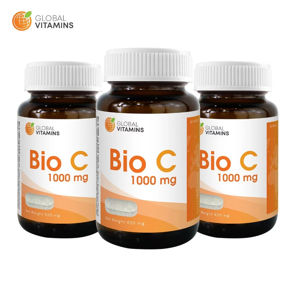 [แพ็ค 3 ขวด] ไบโอซี วิตามินซี 1000 มก. โกลบอลวิตามิน Bio C Vitamin C 1000 mg Global Vitamins วิตามินซีพลัส บิลเบอร์รี่