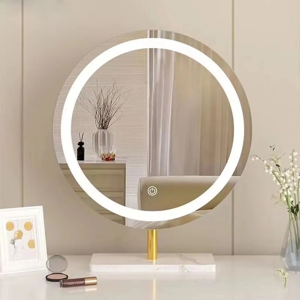 กระจกแต่งหน้า LED โมเดิร์นแฟชั่นปรับสามสีโต๊ะกระจกแต่งหน้า
