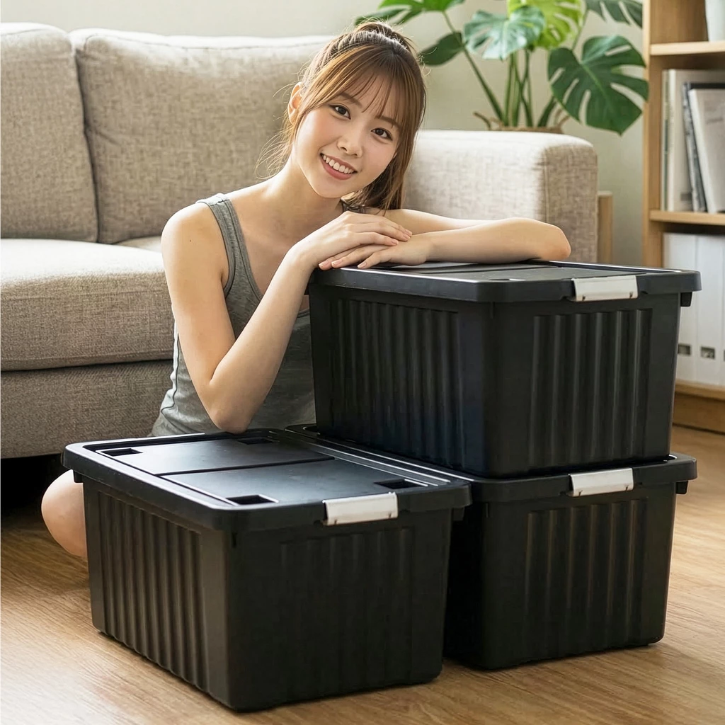 (เซ็ต3ใบ) กล่องพลาสติก 65 ลิตร - กล่องล้อเลื่อน กล่องเก็บของ กล่องฝาล็อค - 0309