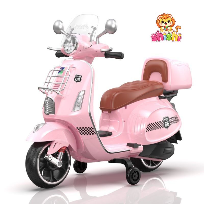 shishi toys shop รถไฟฟ้าเด็ก รถเด็กเล่น ทรวรถมอเตอร์ไซค์เวสป้า พร้อมกล่องเก็บของ รุ่น MN-1050