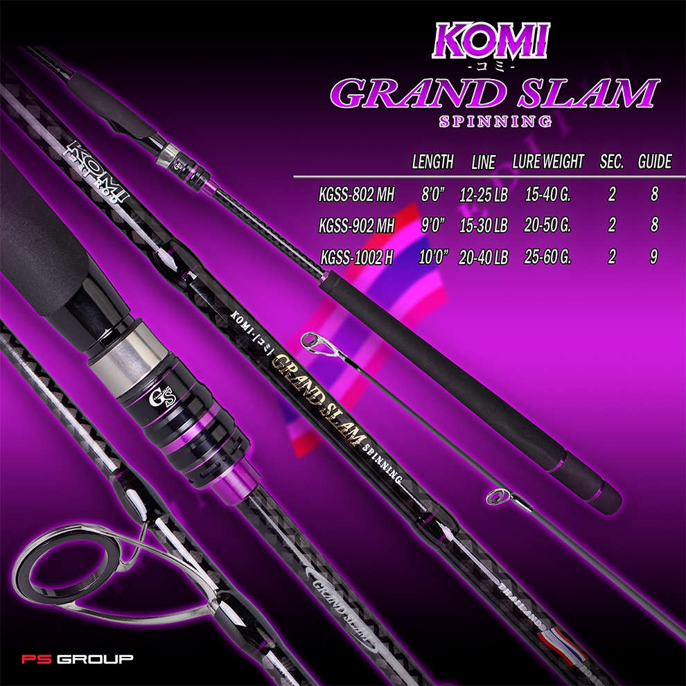 คันสปินนิ่ง Komi Grand Slam ชายฝั่ง คัน 2 ท่อนต่อกลาง Reel Seat Fuji มี 3 เวท