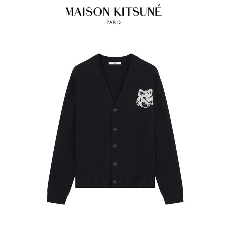 Maison Kitsune🇯🇵  Unisex Big Fox Head Embroidered Wool Sweater เสื้อสเวตเตอร์ถักหัวจิ้งจอกใหญ่