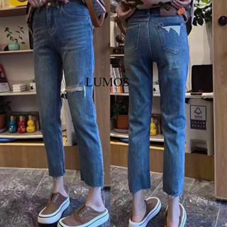 LUMOS   กางเกงขายาว👖 ขากระบอกเล็ก ผ้ายืด วินเทจ  กางเกงยีนส์…