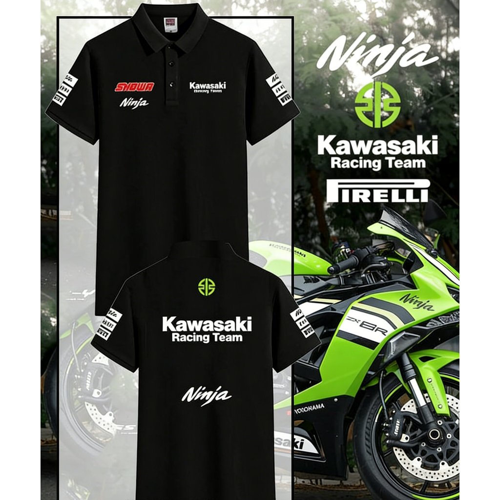 สื้อโปโลรถมอเตอร์ไซค์ Kawasaki SBK 2025 ทีมโรงงาน รองรับการขี่แข่ง คอปกผู้ชาย แขนสั้น พิมพ์ลายทีม ไซ