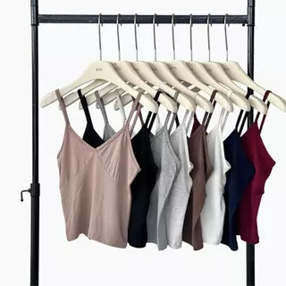 Atipashop - Elva V Tank เสื้อสายเดี่ยวคอวี ผ้าเรย่อน ใส่สบาย