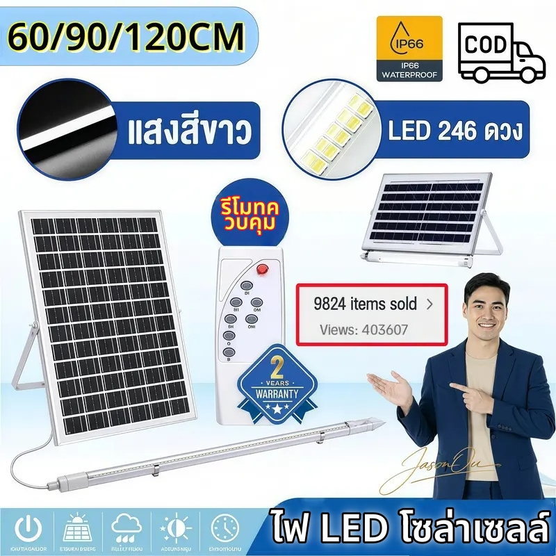 【HS】ร้านไทย ไฟโซล่าเซลล์ 1500W HS-6600plus ไฟสปอร์ตไลท์ สว่างตาแตก เปิดปิดอัตโนมัติ กันน้ำลุยฝน ติดรอบบ้าน