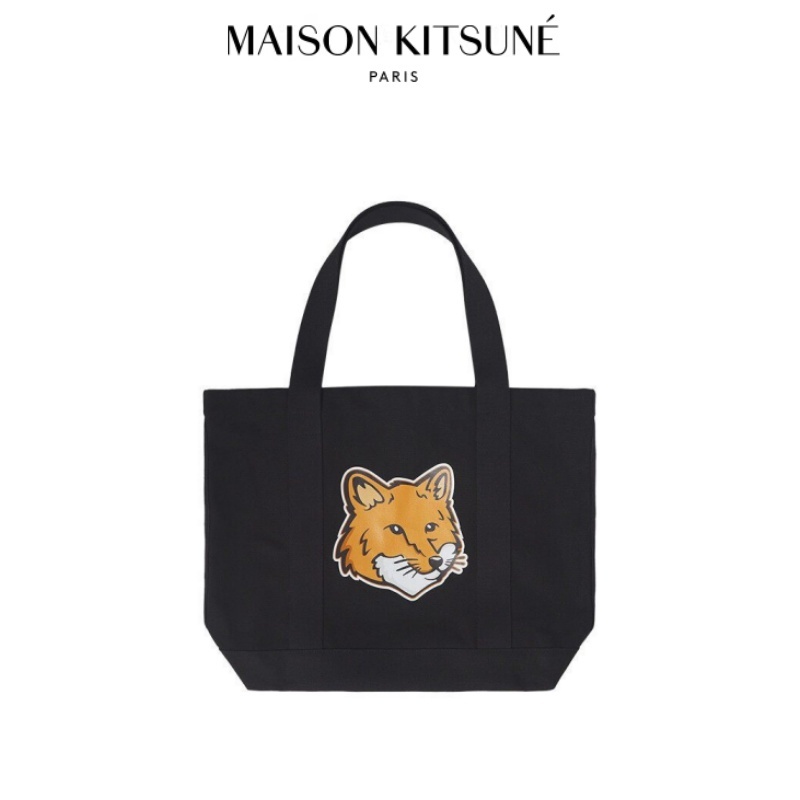Maison Kitsune🇯🇵  Classic Fox Head Large Capacity Canvas Bag กระเป๋าผ้าแคนวาสขนาดใหญ่ลายสุนัขจิ้งจอก
