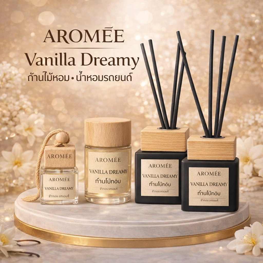 AROMÉE ก้านไม้หอม Dreamy Vanilla วนิลากลิ่นอ่อนโยนละมุน ไม่ฉุน ไม่หวานเลี่ยน ไม่เวียนหัว ลดกลิ่นอับ