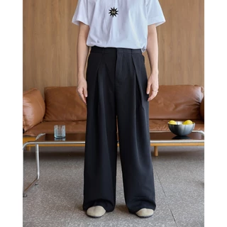 NORMAL.DAY BAGGY TROUSERS V.4 กางเกงทรงกระบอกใหญ่ ทรงหลวม จีบไขว้ เอวสม็อคยืดได้ มี 3ความยาวให้เลือก