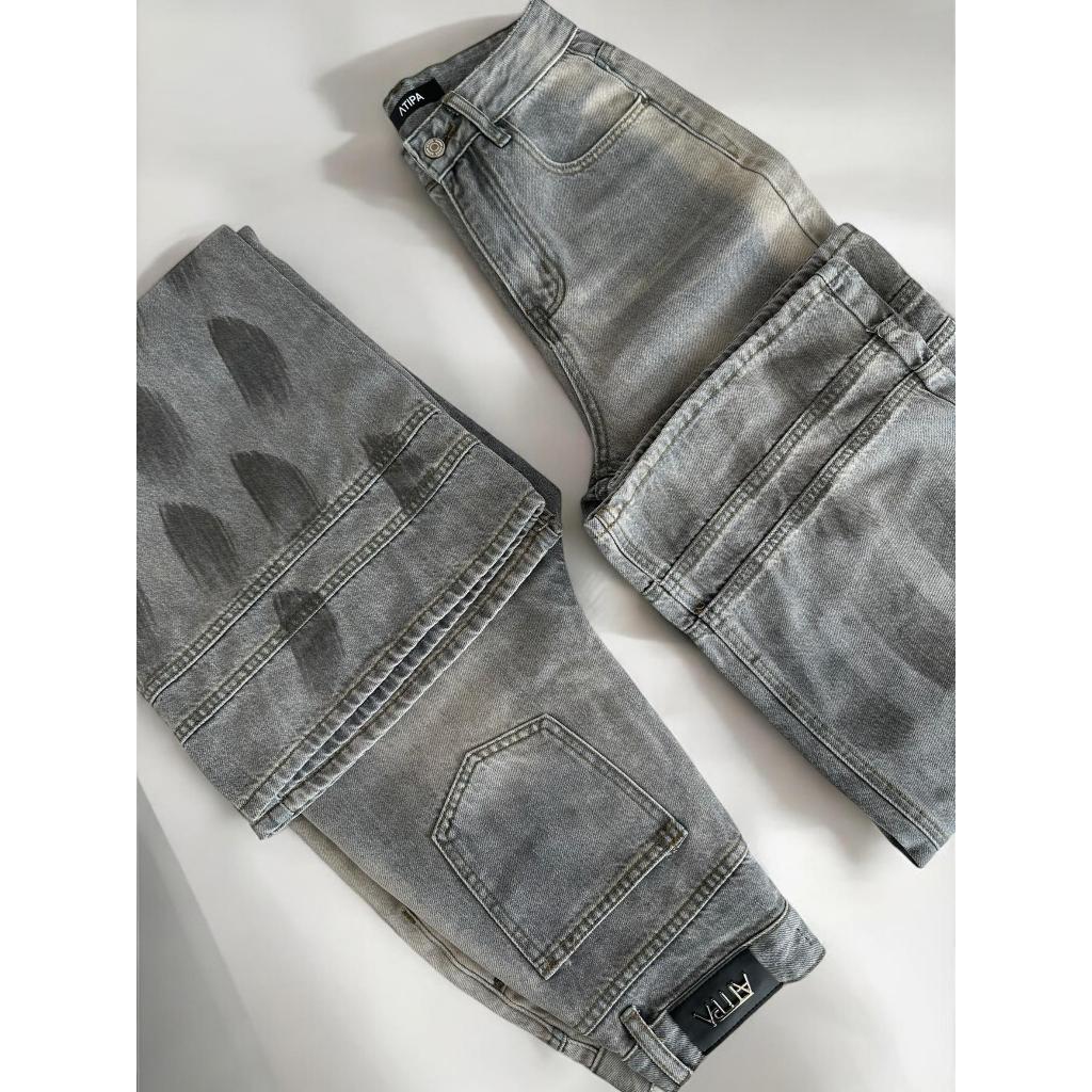 Atipashop - Pixel Chrome Jeans กางเกงยีนส์ขายาวดีเทลเพ้น