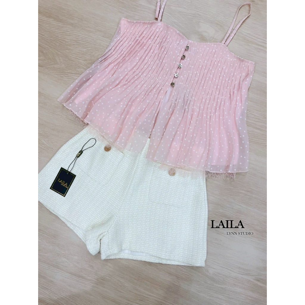 Pink Dot Camisole Set เซ็ตสายเดี่ยว + กางเกง ผ้าทวิต รูปที่ 5