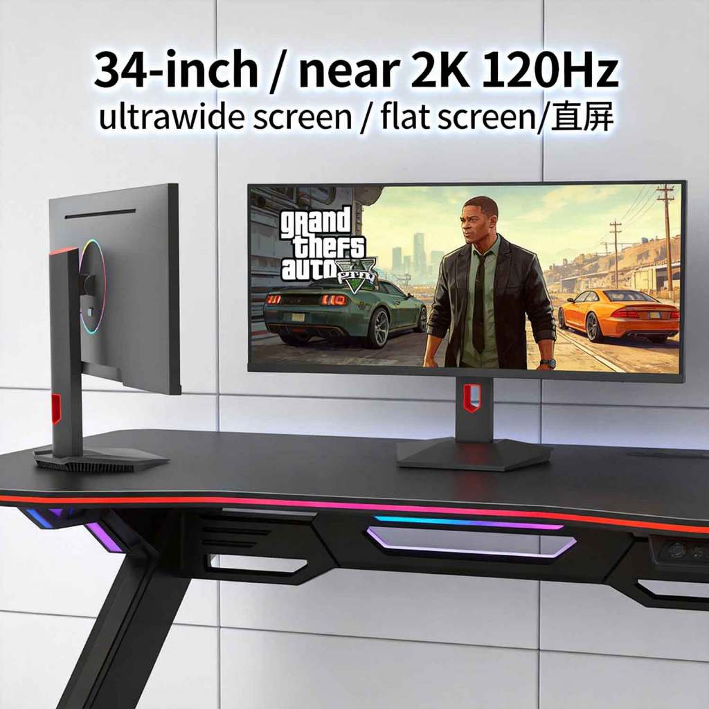 จอเกมมิ่ง MINGSU ขนาด 34 นิ้ว อัตราส่วน 21:9 ความละเอียด 2K จอโค้ง จอภาพ 4K