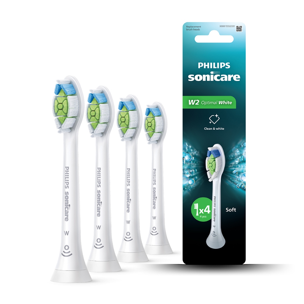 Philips Sonicare ฟิลิปส์ หัวแปรงสีฟันไฟฟ้า W2 Optimal White, หัวแปรง Soft, แพ็ค 4 (ด้ามสีขาว) รุ่น H