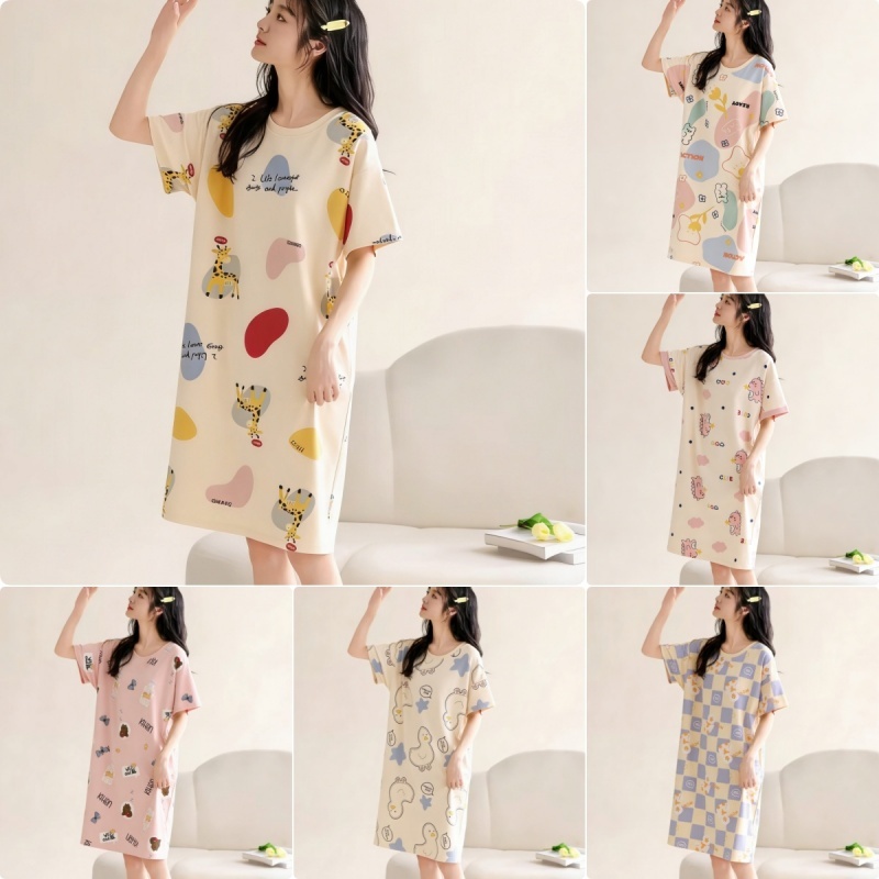 พร้อมส่งชุดนอนเดรส ชุดนอนกระโปรงผ้าคอตตอน ฟรีไซส์ ผ้านิ่ม​ใส่ได้ใส่สบาย