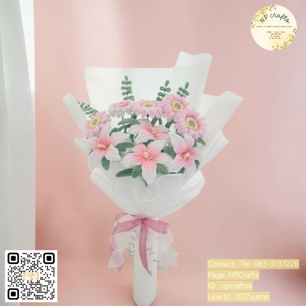 ช่อดอกไม้จากลวดกำมะหยี่สำหรับแสดงความยินดีเนื่องในโอกาสต่างๆ🌸พิเศษ สำหรับเดือนนี้ ช่อใหญ่ๆ ขนาด 40×6