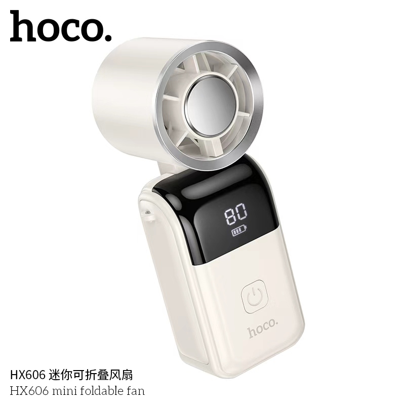 พัดลมพกพา พับได้ HOCO HX606 ลมแรง ปรับแรงลม 100 ระดับ จอ LED แสดงสถานะแบต/แรงลม มาพร้อมสายคล้อง ขนาด