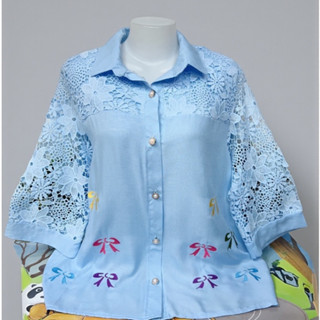 👚 เสื้อลูกไม้ผู้หญิง ผ้าลินินผสมฝ้าย อก38-42/44-46/48-52นิ้ว…