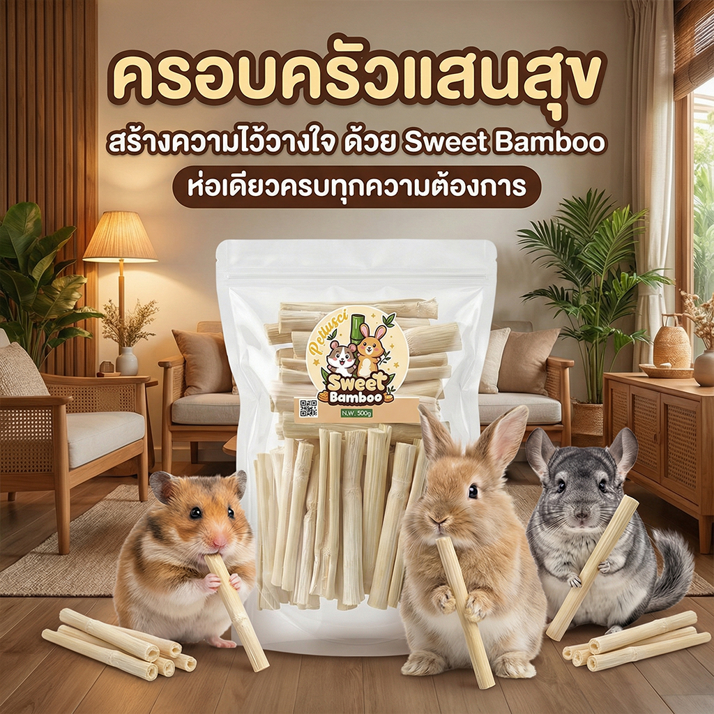 🐰PETLUSCI🐹ไผ่หวาน Sweet Bamboo 500g ช่วยลับฟัน สำหรับกระต่าย หนูแฮมสเตอร์ หนูแก๊สบี้ ไม้แทะธรรมชาติ