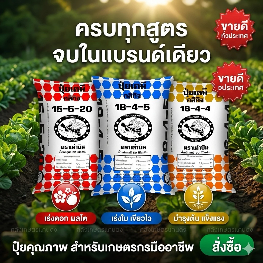 ปุ๋ยเต่าบิน เร่งผล เร่งดอก เร่งใบ เร่งต้น เร่งราก สูตร15-5-20, 18-4-5 , 16-4-4 แบ่งขาย 800g และ5 KG. รับประกันคุณภาพ100%