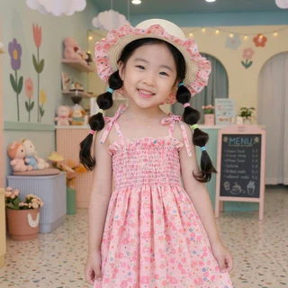 Babyonline(Y532)2J7 (ส่งด่วน1วัน) ชุดกระโปรงแฟชั่นสายเดี่ยวแบบผูกพร้อมหมวกมีสายรัดคางสุดเก๋