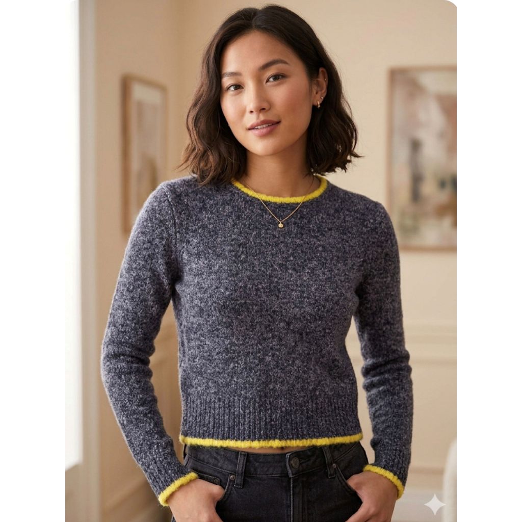 Brooks Brothers ITALIAN YARN Knit Sweater Two Tone Navy Blue Yellow Rim Size XS