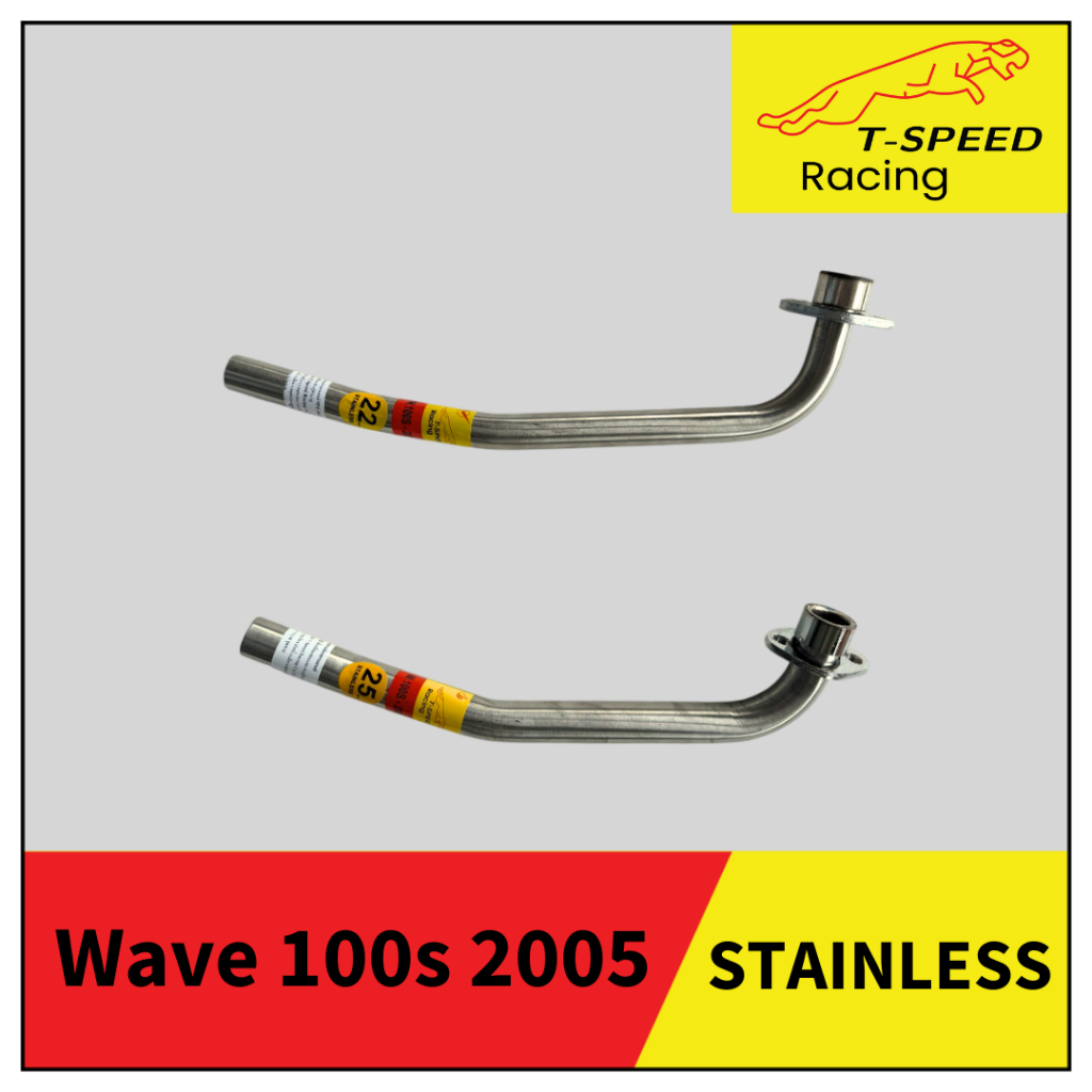 [ฟรีประเก็นปากท่อ] คอท่อ Honda Wave 100X สแตนเลส 304/ เหล็กชุบ Size 22/ 25 mm.