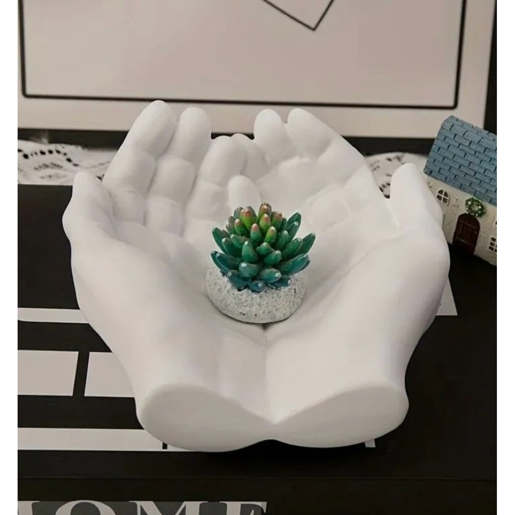 กระถางมือประคอง/กระถางฝ่ามือ สีขาว ขนาด15.8x14.8 ลึก6.8 cm