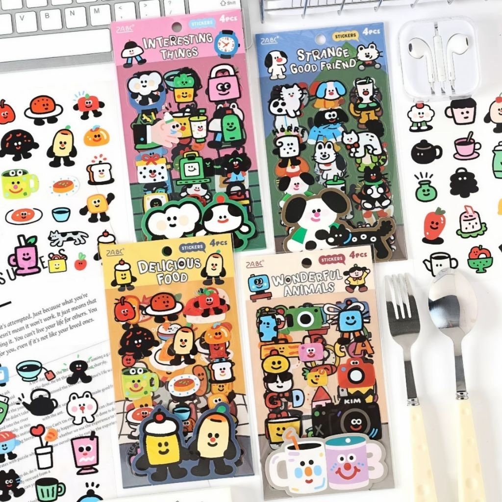 พร้อมส่งจากไทย!!! สติกเกอร์โทรศัพท์ สติกเกอร์ติดของ สติกเกอร์ลายนูน สติกเกอร์ 3D ลายการ์ตูน 1 Set มี 4 แผ่น ลายน่ารัก
