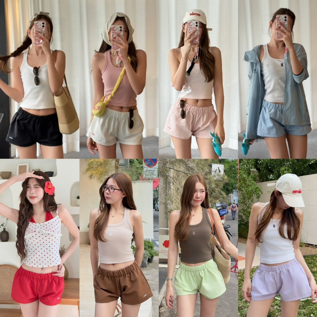 (พร้อมส่งทุกสี)BABEJUB.X l BABY NYLON กางเกงขาสั้น เอวต่ำ ผ้าไนลอน แห้งไวววว