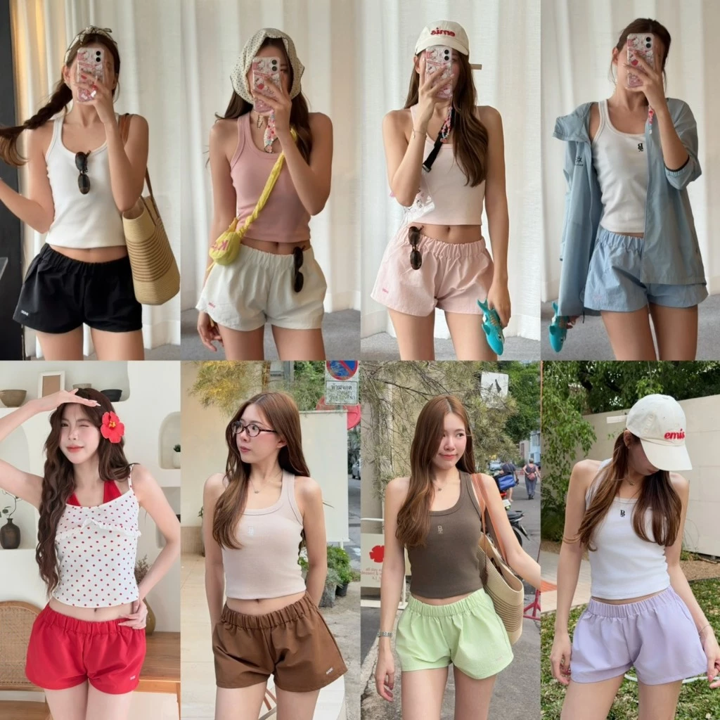 (พร้อมส่งทุกสี)BABEJUB.X l BABY NYLON กางเกงขาสั้น เอวต่ำ ผ้าไนลอน แห้งไวววว