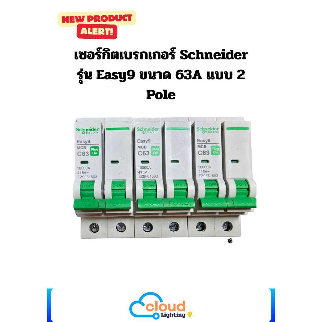 เซอร์กิตเบรกเกอร์กันไฟเกิน Schneider Electric เบรกเกอร์ Easy9 MCB 2P 63A 10kA (Plug-on) รหัส EZ9F616