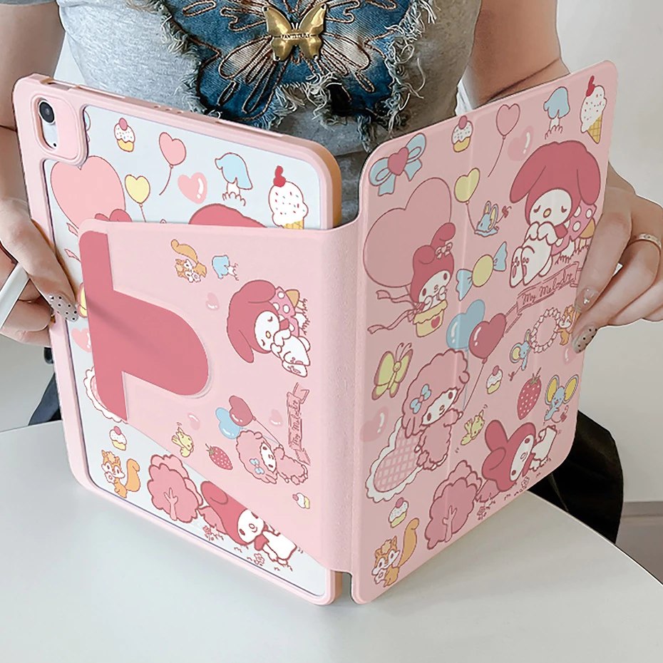 ⭐พร้อมส่ง⭐เคส Samsung Tab S9FE S11 S9+ A9 หมุนได้ 360° My Melody S10+ S10FE มีที่ใส่ปากกา S6 Lite S8
