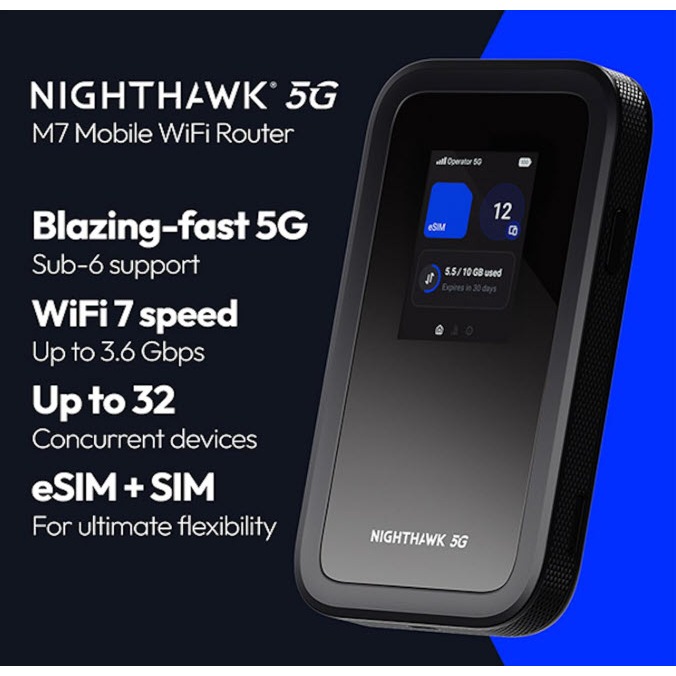 NETGEAR Nighthawk M7 5G MiFi Router with eSIM Unlocked Portable WiFi Hotspot With Physical Sim Slot,