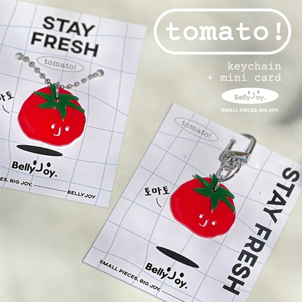 BellyJoy. 🍅 พวงกุญแจมะเขือเทศ ขั้วขยับได้ | Tomato Keychain + mini card | ของขวัญ ของแสดงความยินดี