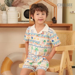 Chelsee เสื้อเชิ้ตฮาวาย กางเกงขาสั้น ธีมทะเล 100%Cotton เด็กผู้ชาย อายุ 1.5-10 ปี เสื้อผ้าเด็กโต รุ่น 128254/128248