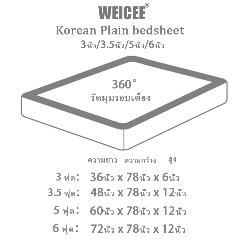 WEICEE ผ้าปูที่นอน Bedsheet สีล้วน มี3ฟุต/3.5ฟุต/5ฟุต/6ฟุต ผ้าปูที่นอนกันไรฝุ่น รัดมุมรอบเตียง360องศา คุณภาพดี พร้อมส่ง ราคา ถูกที่สุด ดีลบีเคเค แกลเลอรีภาพที่ 9