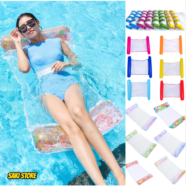 *เพิ่มสีใหม่* Floating bed เปลพองลมแบบพับได้สำหรับว่ายน้ำ เก้าอี้เป่าลม เปลเป่าลมเล่นน้ำในสระ รุ่น Y180