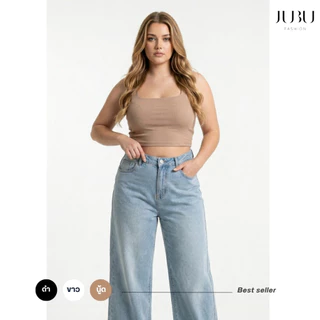 JUBUFASHION เสื้อครอปสาวอวบ คอเหลี่ยม สายกว้าง ไม่มีฟองน้ำ ผ้าเรย่อน อก35-50นิ้ว ส่งด่วน #479